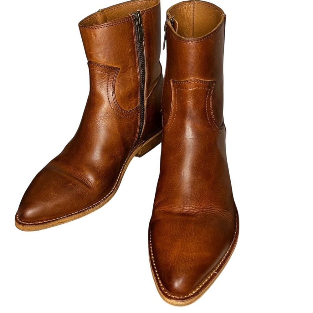 Frye Tan Leather Ankle Boots with Zipper